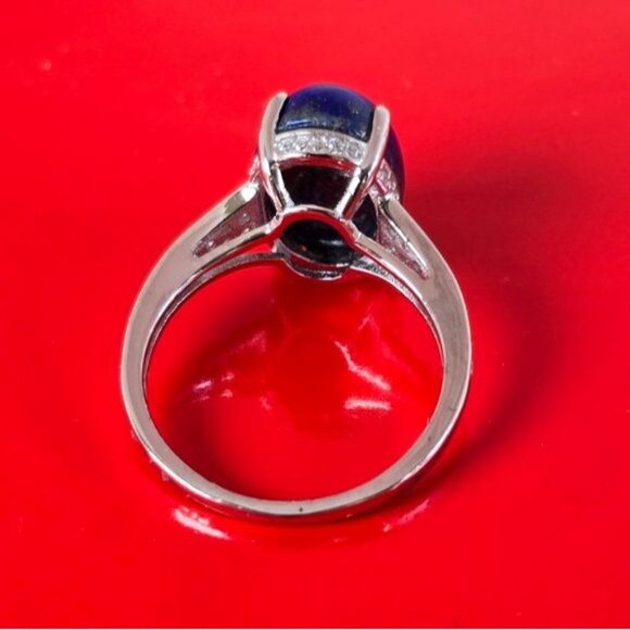 Natural Lapis Lazuli & CZ 925 Sterling Silver Ring - Picture 5 of 8